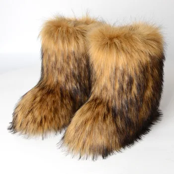 Žiemos Moterų Prabanga Dirbtiniais Fox Fur Lauko Batai Ponios Šiltas Namas Batai Moteriška Pūkuotas Pūkuotas Sniego Batai Mergina Mados Šalis Bateliai