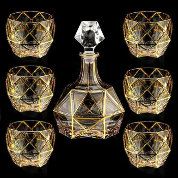  Bohemijos gold-lined crystal stiklo viskio stiklo namų europietiško stiliaus švino užsienio vyno stiklo septynių dalių komplektas vyno rinkinys