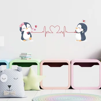  Mielas Pora Pingvinai Siena Lipdukas Gyvenimo Kambario, Miegamasis Fone Namų Puošybai Animacinių filmų Lipdukai Valentino Diena Tapetai