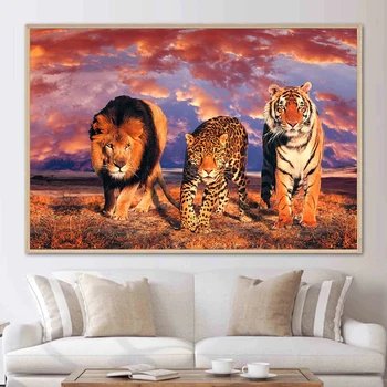  Laukinių Gyvūnų Tapybos Drobės Sienos Meno Liūtas, Tigras, Pantera Plakatas Ir Spausdina Kambarį Big Cat Nuotrauką Šiuolaikinio Namų Dekoro Dovana
