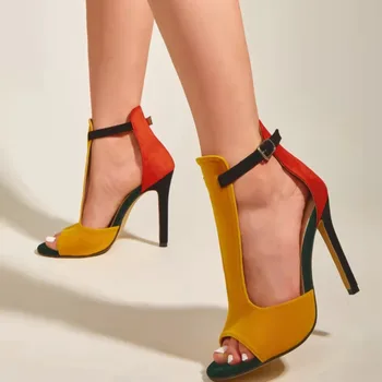  2021 vasaros nauja tendencija spalvų žuvų burna aukšti kulniukai seksualus stiletto sagtis sandalai moterims, klasikinis paplūdimio Romos ponios sandalai mulų