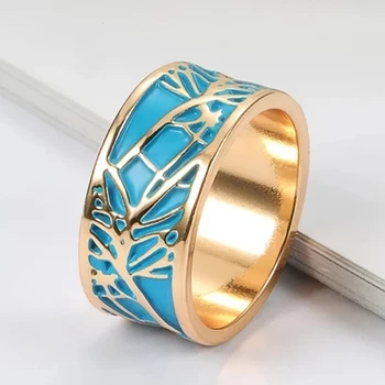  Huitan Boho Stiliaus Mėlyna Emalį Piršto-žiedas Moters Kūrybos Augalų Medžio Modelio Dizainas Išgalvotas, Mergina Dovanų Šalies Moterų Papuošalai Naujas