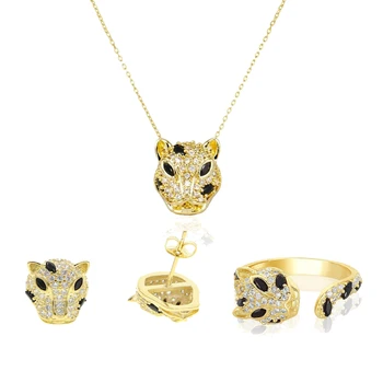  Aukso spalvos Jaguar auskarus, žiedą, karoliai papuošalų rinkinys moterims white black cz leopardo dizaino