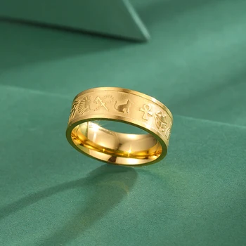  Kinitial Nerūdijančio Plieno Egipto Žiedai, Graviruotas Žiedai, moteriški Žiedai, vyriški Žiedai, Nerūdijančio Plieno, Streetwear Žiedai