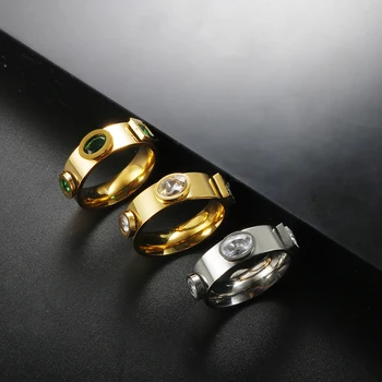  Naujas, Nerūdijančio Plieno, Aišku, Žalia Kubinių Zirconia Žiedas Moterims Aukštos Kokybės Aukso Spalvos Metalo Tekstūros Piršto Žiedai Madinga Papuošalai