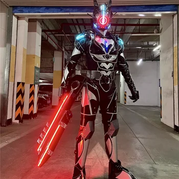  Cyberpunk baras ateities kariai LED šviesos mech veiklos rekvizitai apšviesta mechaninė šarvai veiklos Cosplay kostiumai Shinobi Kaukė