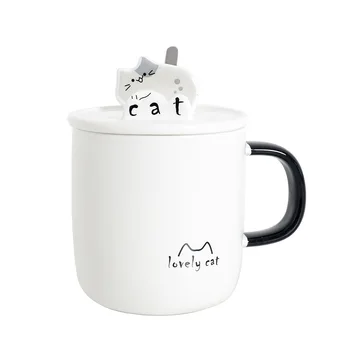  Cute kačių kavos puodelis su šaukšteliu dangtelį galima panaudoti kaip mobiliojo telefono laikiklis kūrybos Drinkware Kavos, Arbatos Puodeliai