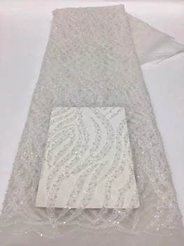  Baltos Spalvos Rankų Darbo Blizgančiais Puošnios Nėrinių Siuvinėjimo Tinklelio, Sunkiųjų Nėrinių Prancūzijos Nuotakos Audinio Couture Suknelė
