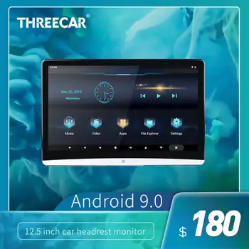  12.5 colių Android 9.0 automobilių pogalvių monitorius 1920 * 1080 4K 1080P touch ekranas wi-fi / Bluetooth / USB / SD / HDMI / FM / Dubliavimas