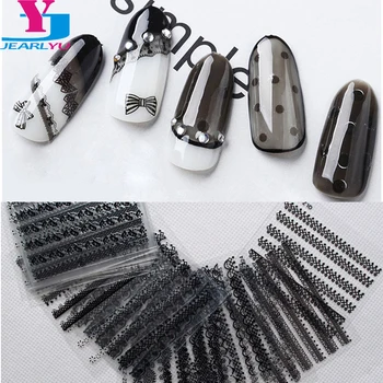  Naujas Atvykti 30 Lapo Nagų Dailės Dekoracijos, Lipdukai Black 3D Nėrinių Dizaino Ongles Reikmenis Nagų lako Seksualus Nagų Produktų Moterys 