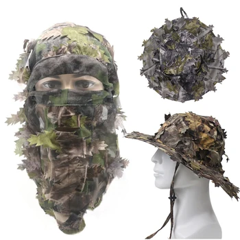  Ghillie Kamufliažas Lapinės Kepurės/Boonie Skrybėlės 3D Pilna Veido Kaukė galvos Apdangalai Taktinis Bžūp Turkija Camo Medžiotojo ir Medžioklės Reikmenys
