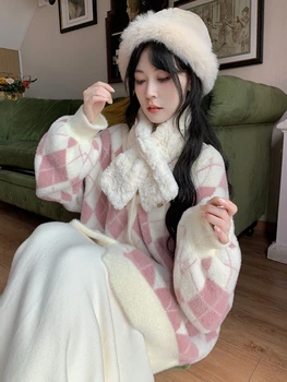  Rudenį Saldus Dviejų Dalių Rinkinys Moterims Prarasti Skara Megzti Paltai + Baltas Plonas Midi Sijonas Korėjos Stiliaus Elegantiškas, Šiltas Sijonas Nustatyti Moterų 2022