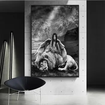  angel,liūtas Abstrakčiai Sienos Meno Drobės, Paveikslai, Interjero Spaudinių Šiuolaikinės Duomenys Gyvūnų Estetinės Plakato Nuotraukas Kambario Apdaila