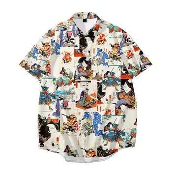  Vyriški marškiniai Y2k hombre samurajus modelio 3D skaitmeninio spausdinimo trumpi marškinėliai vyriški gatvės Havajai retro marškinėliai, vyriški marškinėliai 
