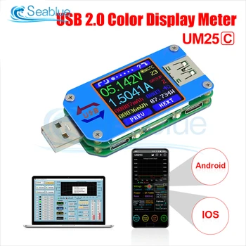  UM25 UM25C USB 2.0 Tipas-C LCD Spalvotas Ekranas Voltmeter Ammeter Baterijos Įkrovos Įtampos Srovės Varžos Matuoklis Usb Testeris