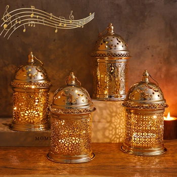  2023 Ramadanas LED Žibintai bokštas Mečetė Žibintų Eid Mubarakas Festivalis Šilta Šviesa su Muzika Darbalaukio Lempos Geležies Amatų Eid Apdaila