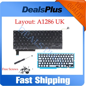  Naujas A1286 UK Klaviatūra su Apšvietimu + Varžtai Macbook Unibody 15.4