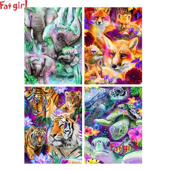  Kvadratiniu Gręžimo Diamond Siuvinėjimo Tigras Lapė, Meška, Dramblys Mozaikos Cirkonio Diamond Tapybos Gėlių Gyvūnų Kryželiu Rinkiniai
