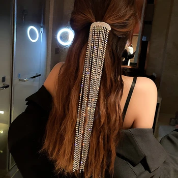  MOGAKU Bling Visą Kristalų Kutas Hairbands Moterų Mados Elegantiškas Cirkonio Papuošalai Ilgos Grandinės Apdangalai, Plaukų Aksesuarai