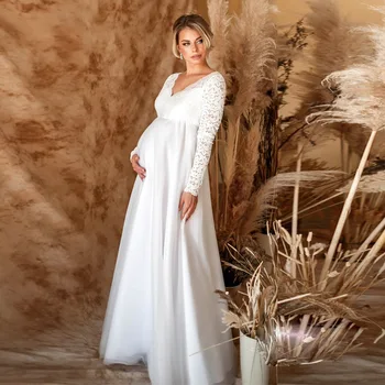  Nėriniai Balta Motinystės Suknelės Baby Shower Seksualus Nėštumo Fotosesiją Maxi Suknelė Nėščioms Moterims Šalis, Vestuvių Fotografija Rekvizitai