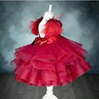  Raudonos Gėlės Baby Girl Suknelės Mažoji Princesė Kūdikių Mergaičių Pirmojo Gimtadienio Suknelė Inscenizacija Suknelė Ypatinga Proga