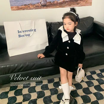  Vaikų Drabužiai 2022 M. Pavasarį, Rudenį Naujų Korėjos Stiliaus Mergaičių Suknelė Nustatyti Atsitiktinis Mados Saldus Kietas Bowknot Mergina Drabužių Rinkinys
