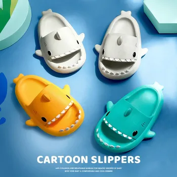  Nauja Vaikų Šlepetės Berniukų, Mergaičių Sandalai Animacinių filmų Ryklys Vaikai Flip Flop Namų Vonioje Non-slip Batų Kūdikių Atsitiktinis Butas Paplūdimio Bateliai