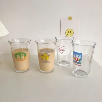  Korėjos Stiklinės Vandens Puodelį Iliustracija Animacinių Filmų Pieno Kavos Puodelio Sulčių, Pusryčiai Taurės Stiklo Šiaudų Taurės Gražių Meilės Citrinų Lokys Taurė