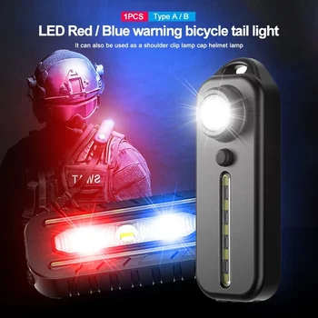  LED Raudonos ir Mėlynos spalvos Peties Policijos Šviesos Įrašą USB Įkraunamas Žibintuvėlis Įspėjimas Saugos Fakelas Dviratį Įspėti ŽIBINTŲ