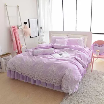  Nėriniai bedcover nustatyti raudona/rožinė prabangių vestuvių patalynės komplektai dvigubai patalynės komplektas lova sijonas antklode padengti paklode Twin Visą karalius ir karalienė