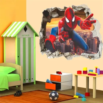  3d efektas herojus žmogus-voras per sienų lipdukai vaikams, kambario sienos meno dekoro animacinių filmų pvc skaldyti sienos lipdukai 