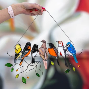  Paukščiai, Ornamentai, Vėjo Varpeliais, Paukščiai ant Vielos Aukštos Tamsintas Suncatcher Langą Skydelis Paukščių Serijos Pakabukas Dovanos Paukščių Mylėtojas