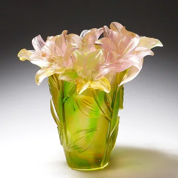  Šviesos Prabangos Nekilnojamojo Kristalų 3D Spalvota Glazūra Lelijos Vaza Super Graži Lelija Gėlės Namų Dekoro Kambarį Lentelė Stiklo Kūriniai