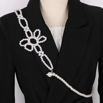 Paprastas stilius rankomis austi gėlės pearl diržas krūtinės papuošalai grandinės moteris suknelė, kostiumas, džemperis pearl peties grandinės priedai