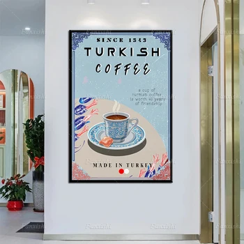  Turkiška kava, Retro Plakato,Kavos Spausdinti,turkiška Kava,Housewarming Dovana,Virtuvės Sienų Dekoras,Vidurio Amžiaus Plakatas,Minimalistinio Spausdinti
