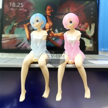  14CM Anime Re:Gyvenimas kitame Pasaulyje Nuo Nulio Ram Rem Atsisėsti PVC Rinkimo Veiksmų Skaičius, Modelį, Žaislai, Lėlės