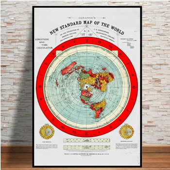  Plokščios Žemės Žemėlapį Gleason Naujo Pasaulio Žemėlapį Sienos Meno Tapybos Dėl Estetinių Kambarį Dekoro HD Šiuolaikinės Purškimo Nuotrauką Drobė Plakatas