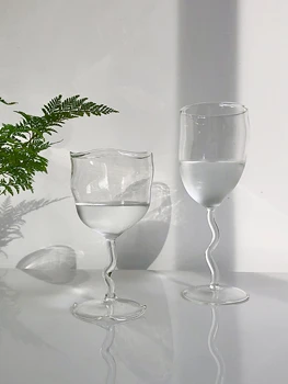  Stiklinės Raudonojo Vyno Stiklo Goblet Vyno Taurė Šampano Kokteilis Stiklo Susukti Nereguliarus Stiklo Mažų Vyno Taurė Gėrimo Indų