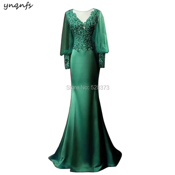  YNQNFS Nekilnojamojo Smaragdas Žalia Motina Oblubienicy Ilgos Suknelės Vakare Undinė Komplektus Oficialų Suknelė Vestido de Festa Longo MD351