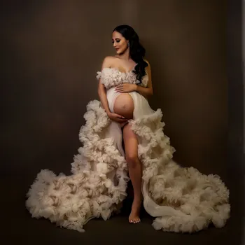  Off Peties Tiulio Nėštumo Photoshoot Susiėmę Tiulio Motinystės Suknelė Fotografijos Reljefiniai Moterų Motinystės Suknelė Babyshower